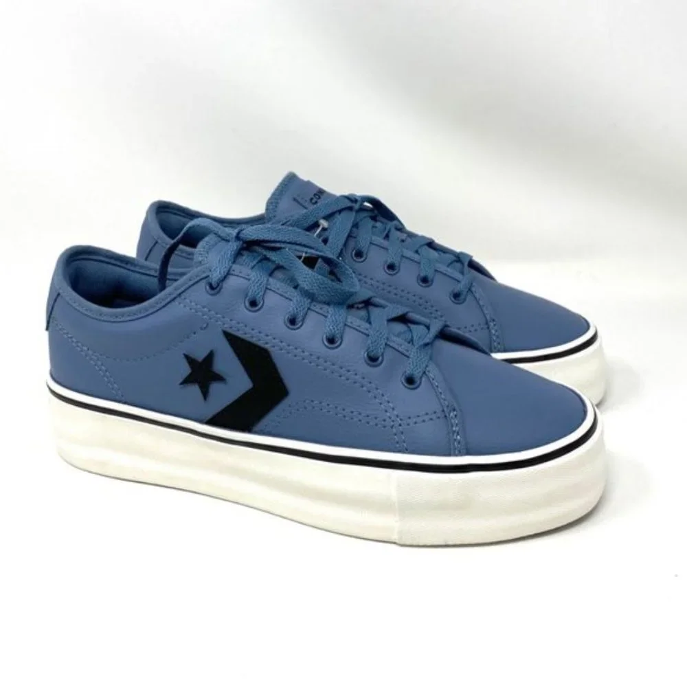Converse Women's 569535C Star Replay Platform Lakeside Blue Faux Leather Sneaker - Picture 2 of 9